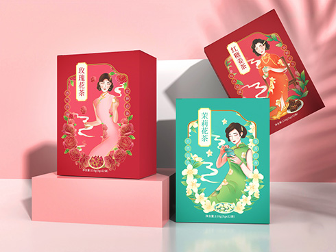 红糖姜茶、玫瑰花茶包装盒